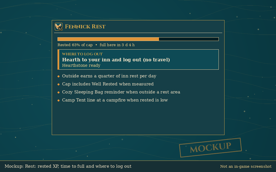 Mockup of Fennick Rest, not an in-game screenshot